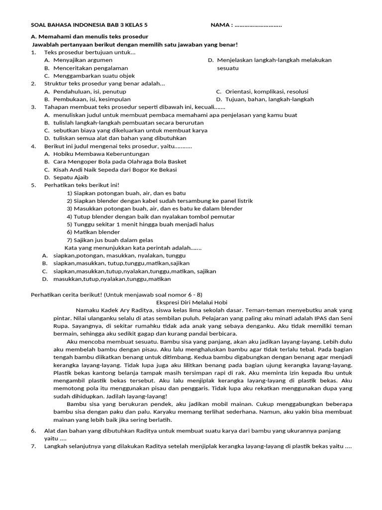 Soal Bindo Bab 3 Kelas 5 PDF