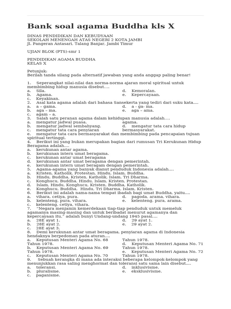 Bank Soal Agama Buddha Kls X-PTS-1 PDF Bank Soal Agama Buddha Kls X-PTS-1 PDF