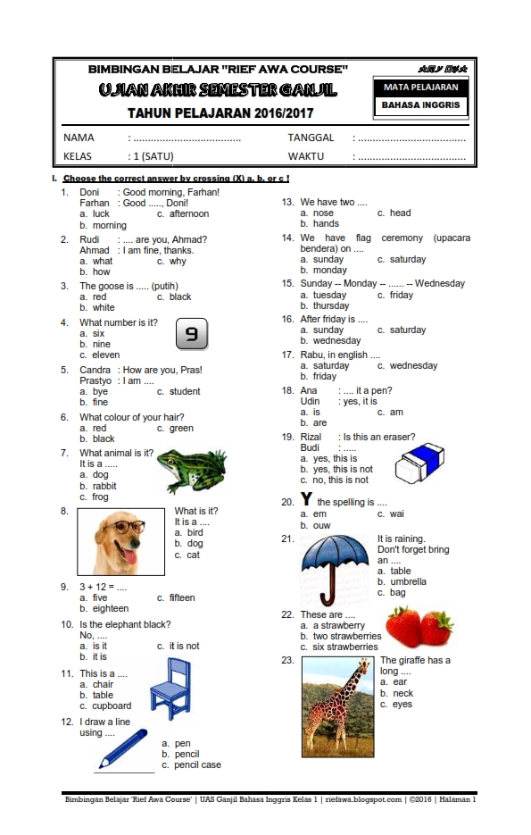 bahasa inggris latihan soal kelas 11 semester 1