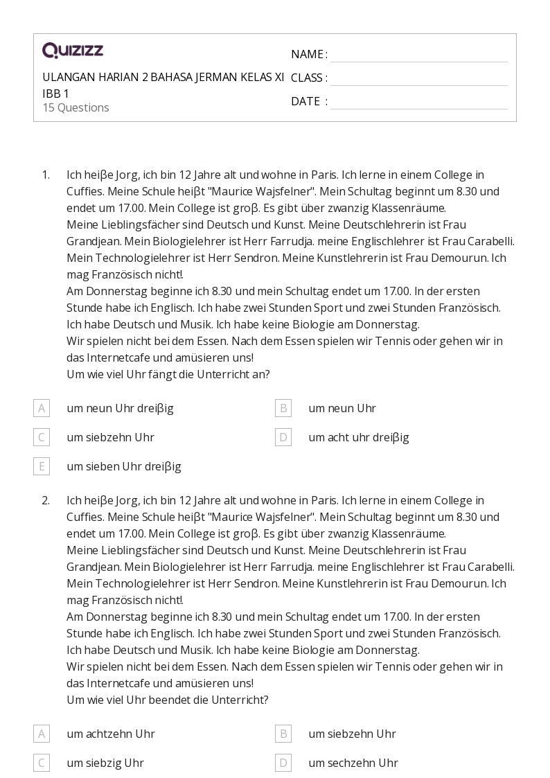 bahasa jerman kelas 11 semester 1 soal pdf