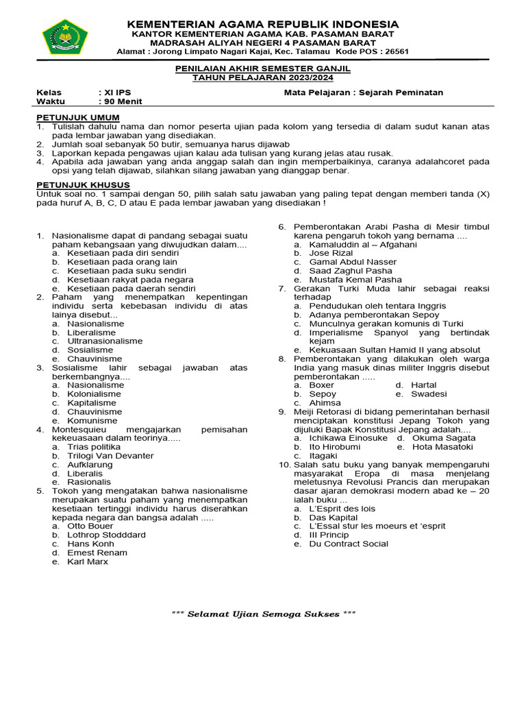 Ujian Sejarah Kelas XI IPS 2023 2024 PDF Ujian Sejarah Kelas XI IPS 2023 2024 PDF