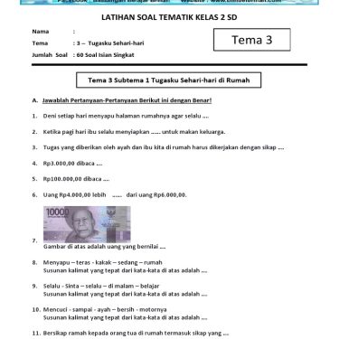 bang soal tema 1 kelas 2 tugasku sehari-hari di rumah