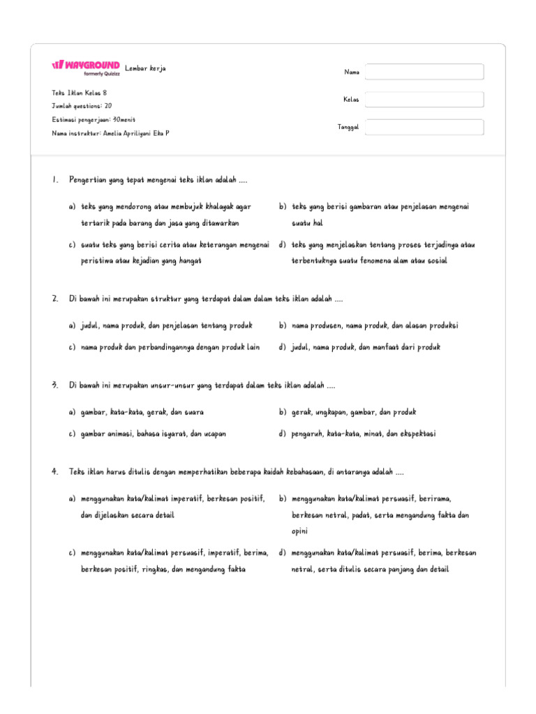 Teks Iklan Kelas 8 Soal dan Pembahasan PDF
