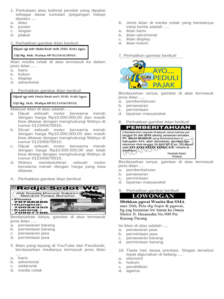 5 Contoh Soal Iklan Kelas 8 Semester 1 Beserta Jawabannya, Wajib Tahu