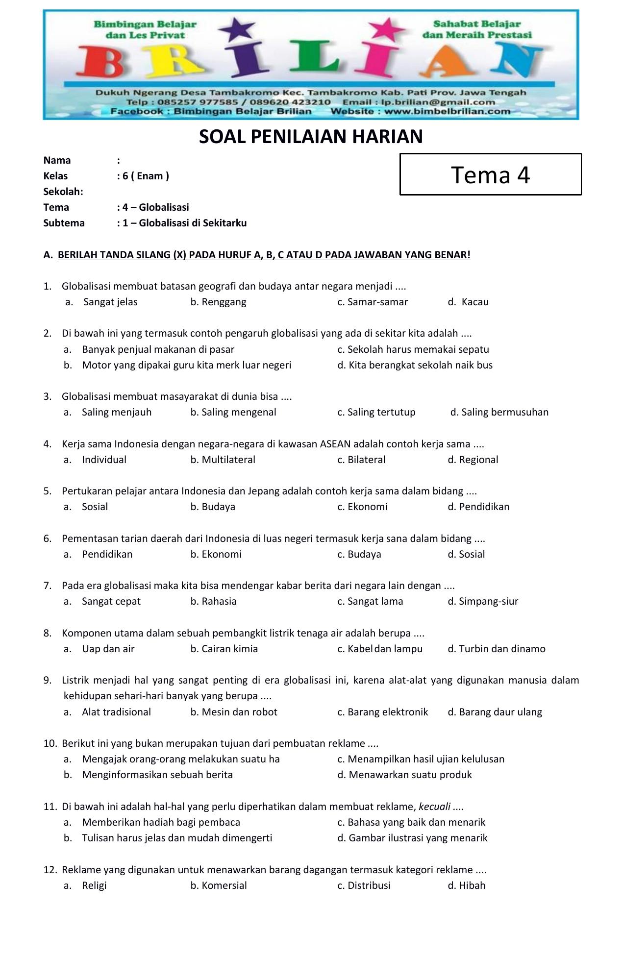 Soal Bahasa Indonesia Kelas 6 Tema 1 Homecare24 - Free Word Template Soal Bahasa Indonesia Kelas 6 Tema 1 Homecare24 - Free Word Template