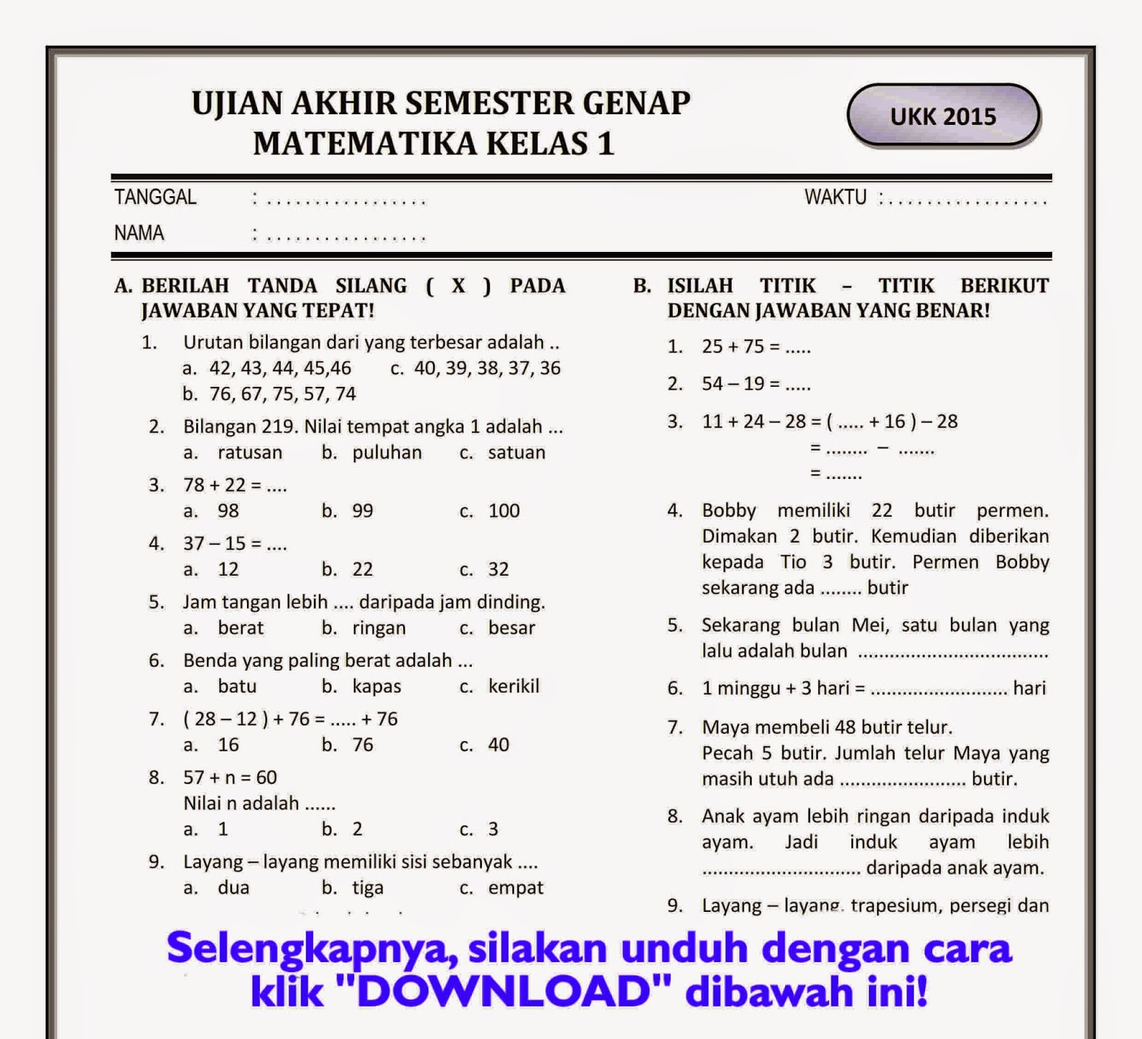 7 Contoh Soal Matematika Kelas 4 Semester 1 yang Wajib Dikuasai Sebelum Ujian