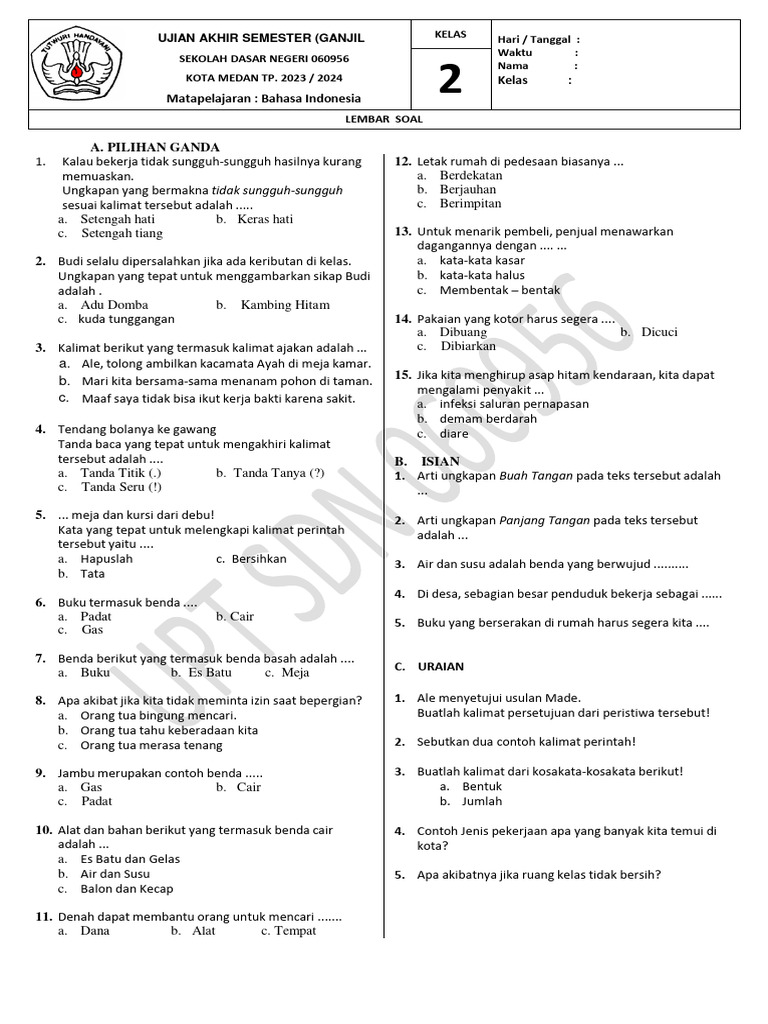 10 Contoh Soal Indonesia Kelas 2 SD Semester 1 Beserta Gambar yang Wajib Dicoba Si Kecil di Rumah