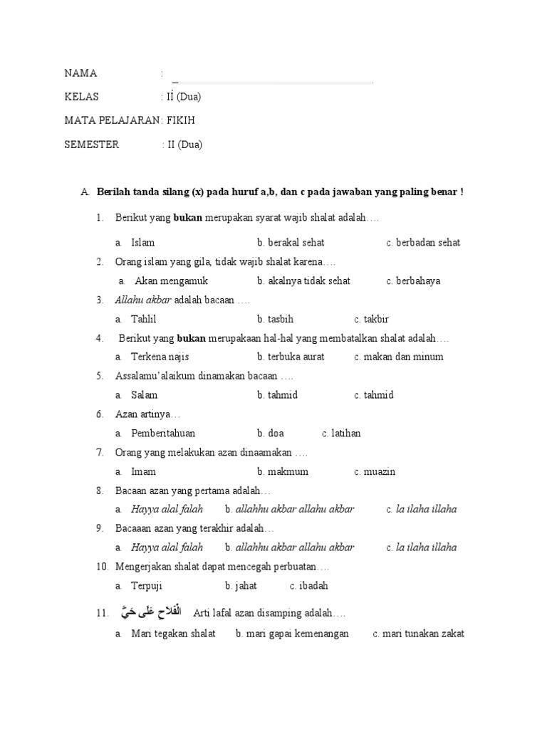 10 Contoh Soal UAS Fiqih Kelas 2 MI Semester 1 Ternyata Mudah Jika Tahu Trik Ini