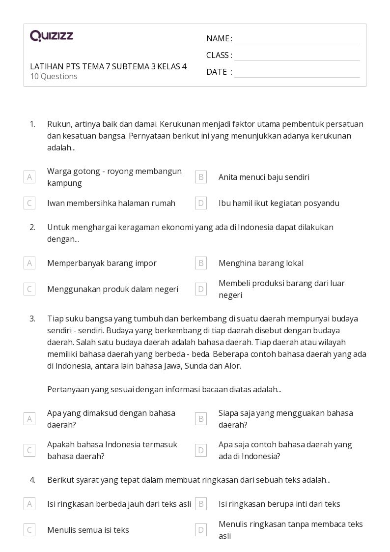 7 Contoh Soal Tema 7 Subtema 3 Kelas 4 Rahasia yang Dikuasai Sebelum Ujian Tahun 2026
