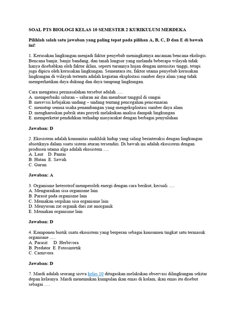 7 Contoh Soal UAS Biologi Kelas 10 Semester 2 yang Wajib Tahu Sebelum Ujian!