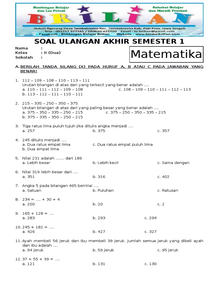 7 Contoh Soal UAS SD Kelas 2 Semester 1 Kurikulum 2013 yang Bikin Nilai Meningkat Sekarang