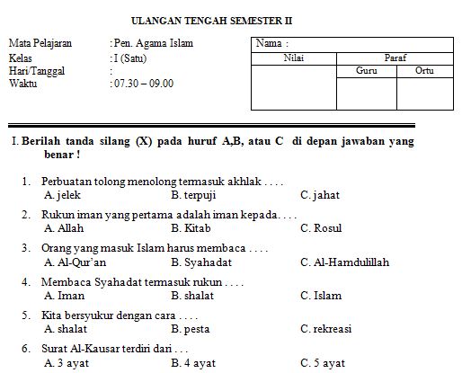 7 Contoh Soal UAS SD MI Kelas 1 Semester 2 yang Wajib Tahu Sebelum Ujian
