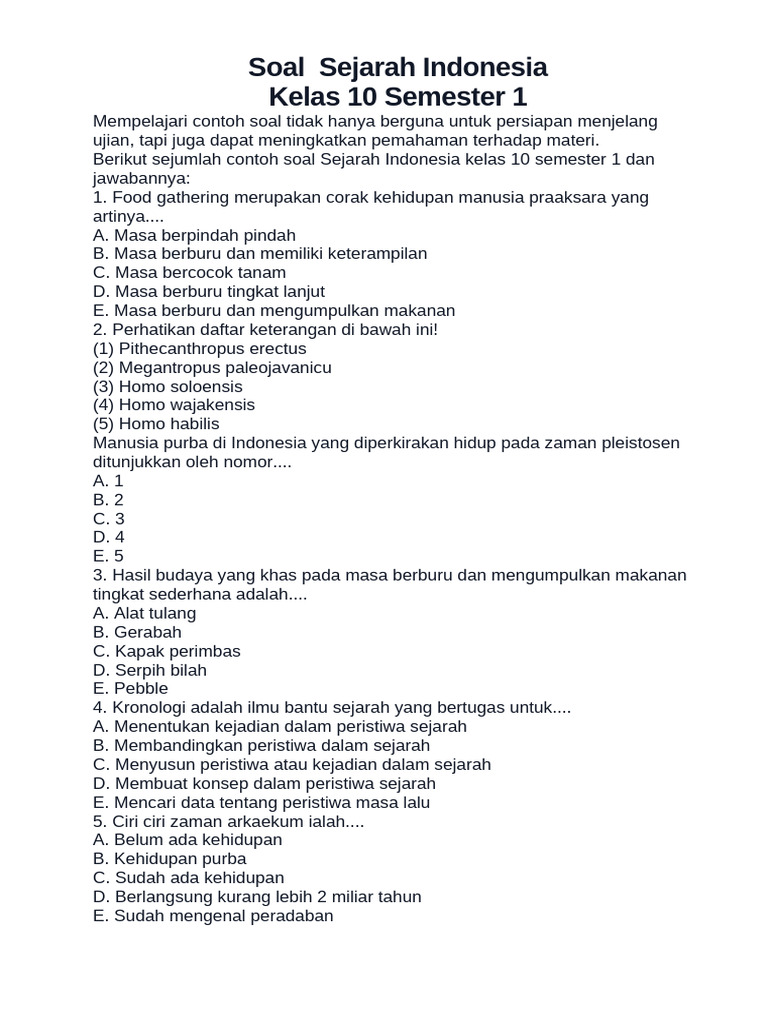 Terbukti 5 Contoh Soal UAS Sejarah Indonesia Kelas 10 Semester 1 yang Wajib Dikuasai
