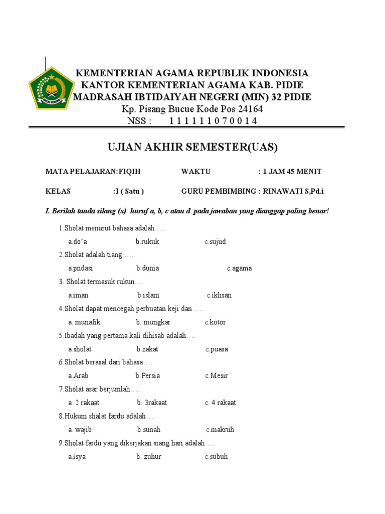 Terbukti! 7 Contoh Soal UAS Fiqh Kelas 2 Semester 1 yang Wajib Dikuasai Sebelum Ujian
