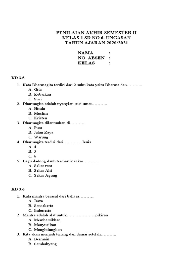 Terbukti! 7 Contoh Soal UAS SD Kelas 1 Semester 2 yang Bikin Anak Paham Cepat