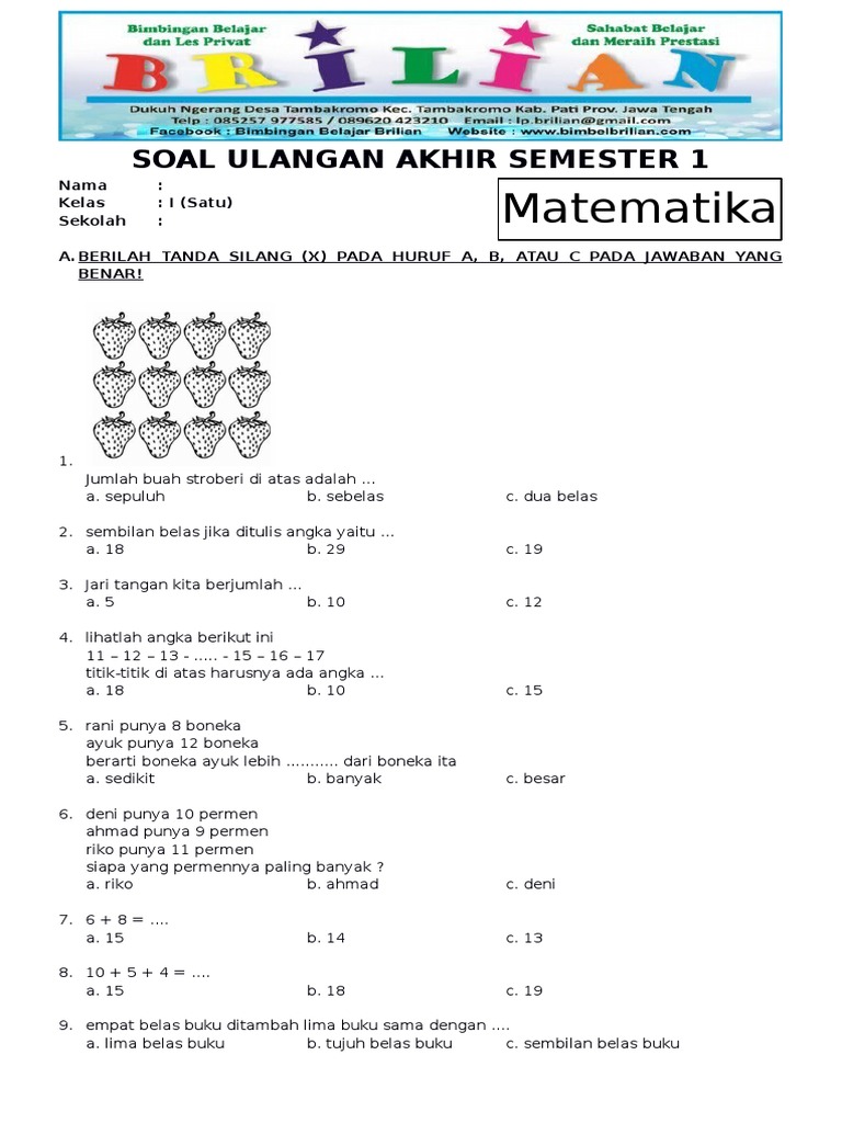 Terbukti Contoh Soal UAS SD Kelas 1 Semester 1 2017 2018 Bikin Anak Pintar pakai 5 Langkah