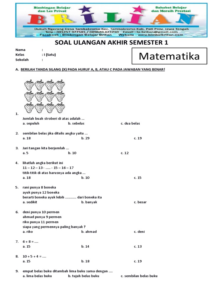 Terbukti! Contoh soal UAS SD kelas 1 semester 1 terbaru 2018 dengan 5 Tips Jawaban Cepat