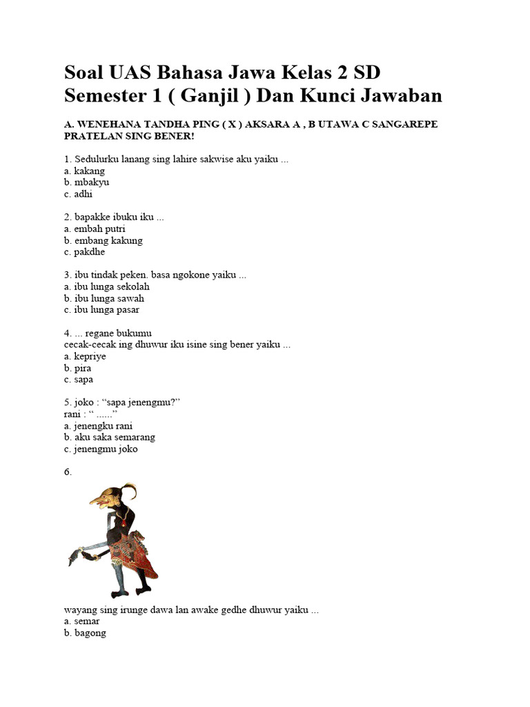 Ternyata Ini Contoh Soal UAS Bahasa Jawa Kelas 2 SD Semester 1 yang Sering Muncul, Wajib Dipelajari Sebelum Ujian