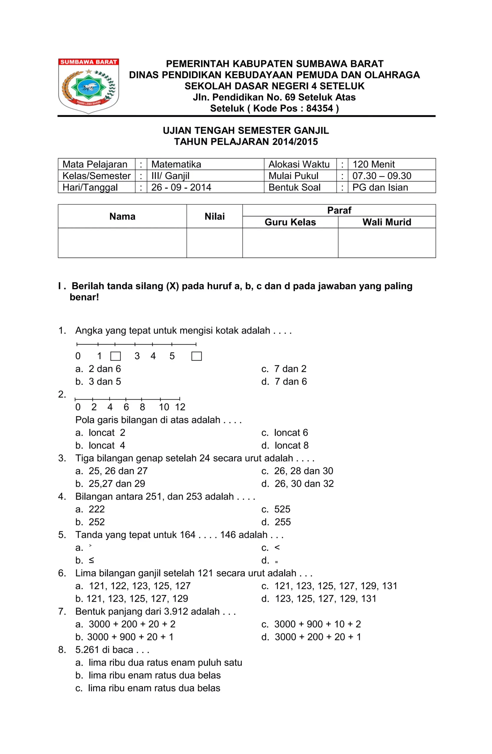 Ternyata Ini Dia Kunci Jawaban 30 Soal Ujian Matematika Kelas 3 Semester 1 yang Sering Bikin Salah