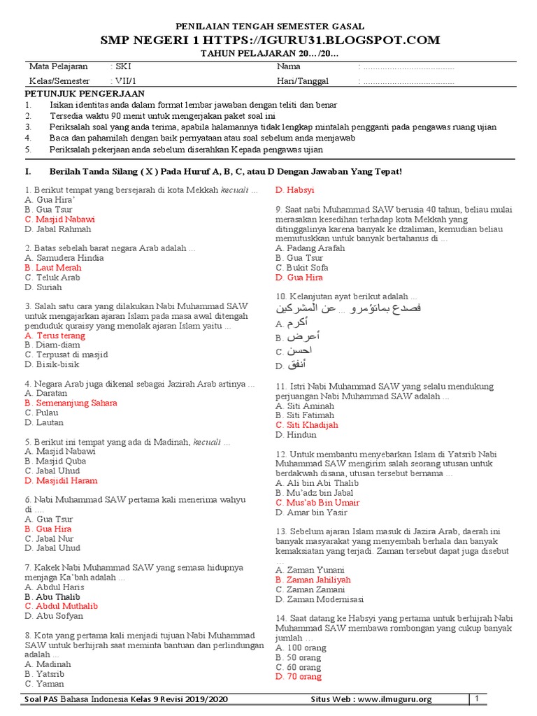 Soal SKI Kelas 7 Semester 1 dan 2 PDF Perjalanan Agama