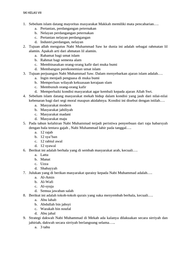 contoh soal hots ski kelas 7 pilihan gandasemester 1