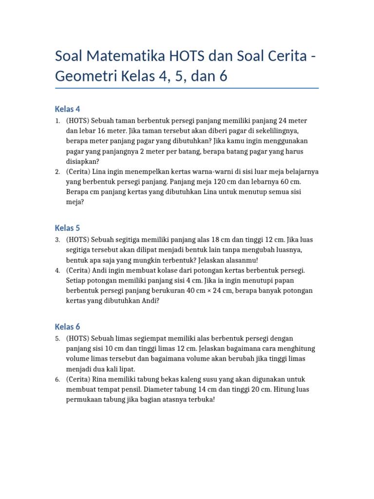 contoh soal hots sd kelas 4 semester 1