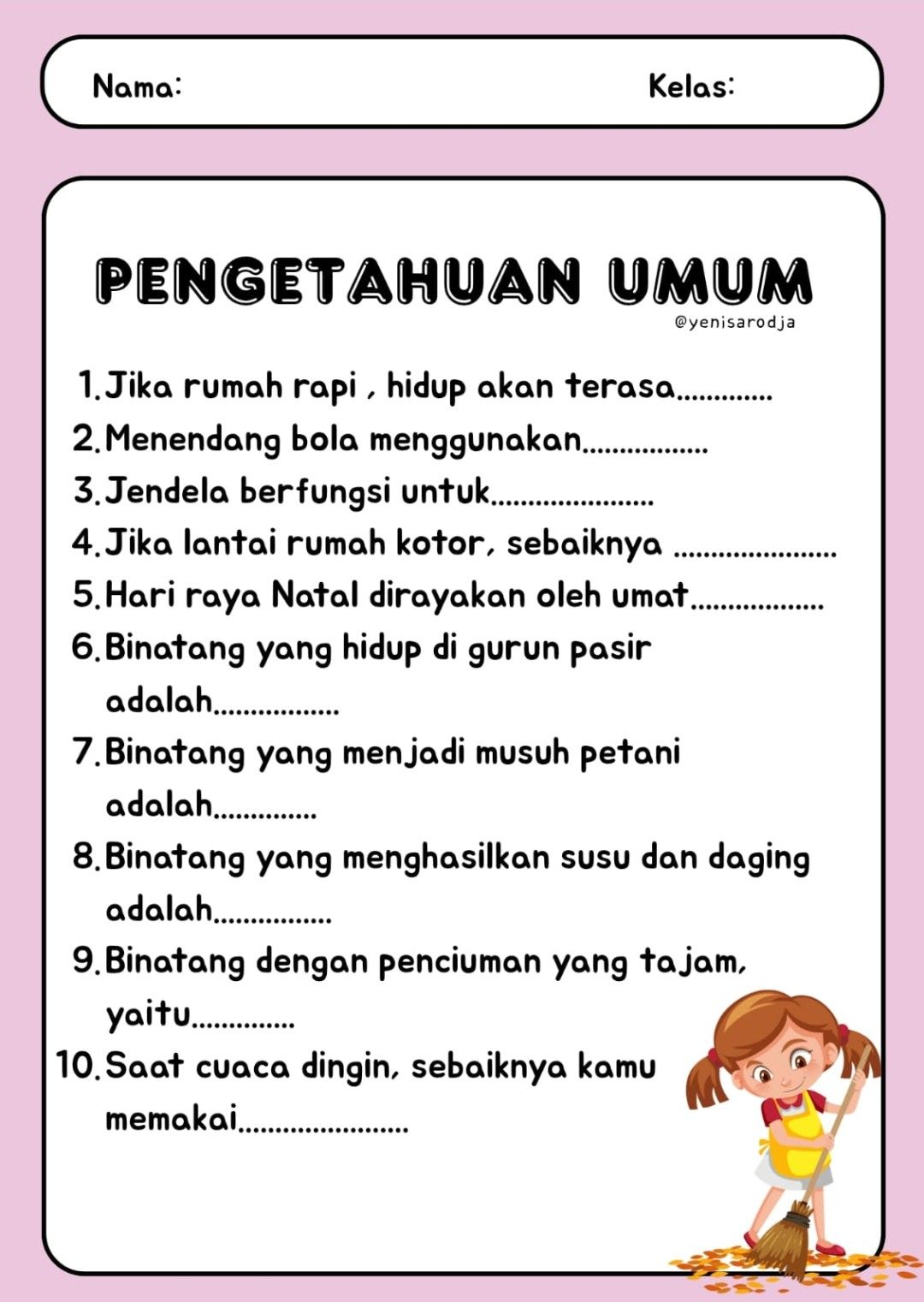 contoh soal ilmu pengetahuan umum kelas 1