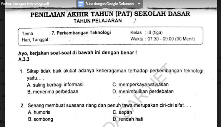 Rahasia 7 Contoh Soal Tema 7 Perkembangan Teknologi Subtema 4 Kelas 3 Bikin Anak Paham