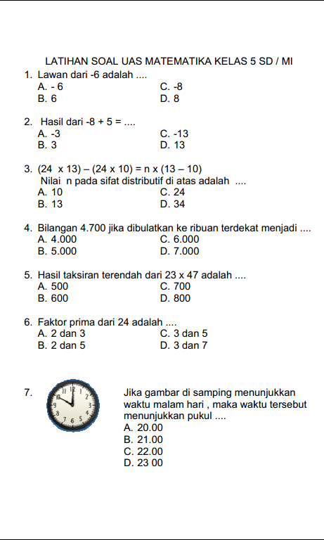 Terbukti 5 Tips Cepat Kuasai contoh latihan soal uas matematika kelas 5 sd semesteer 1