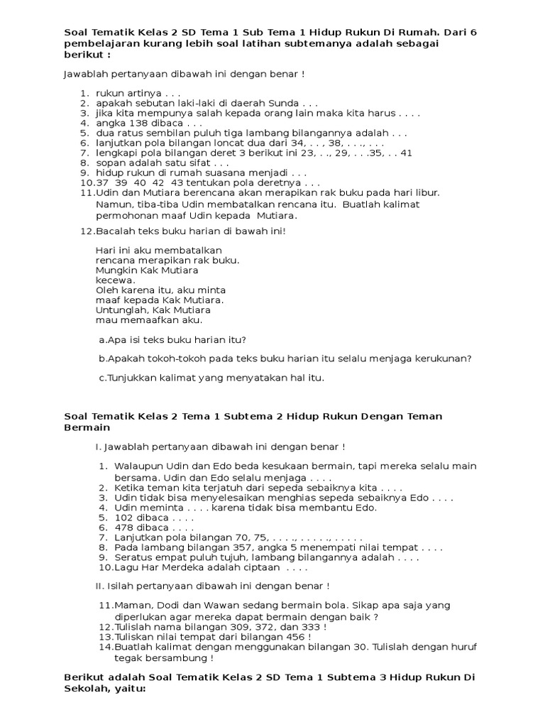 Rahasia Brilian Soal Ujian Semester Satu Kelas 2 SD Tema 1 Agar Nilai Anak Melejit