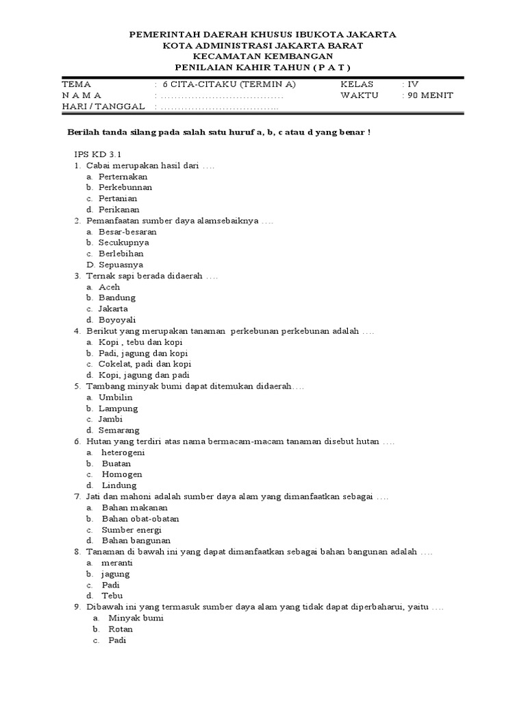 Rahasia Skor Sempurna Ternyata Ada di Soal PAT Tema 6 Kelas 4 PDF Terbaru Ini