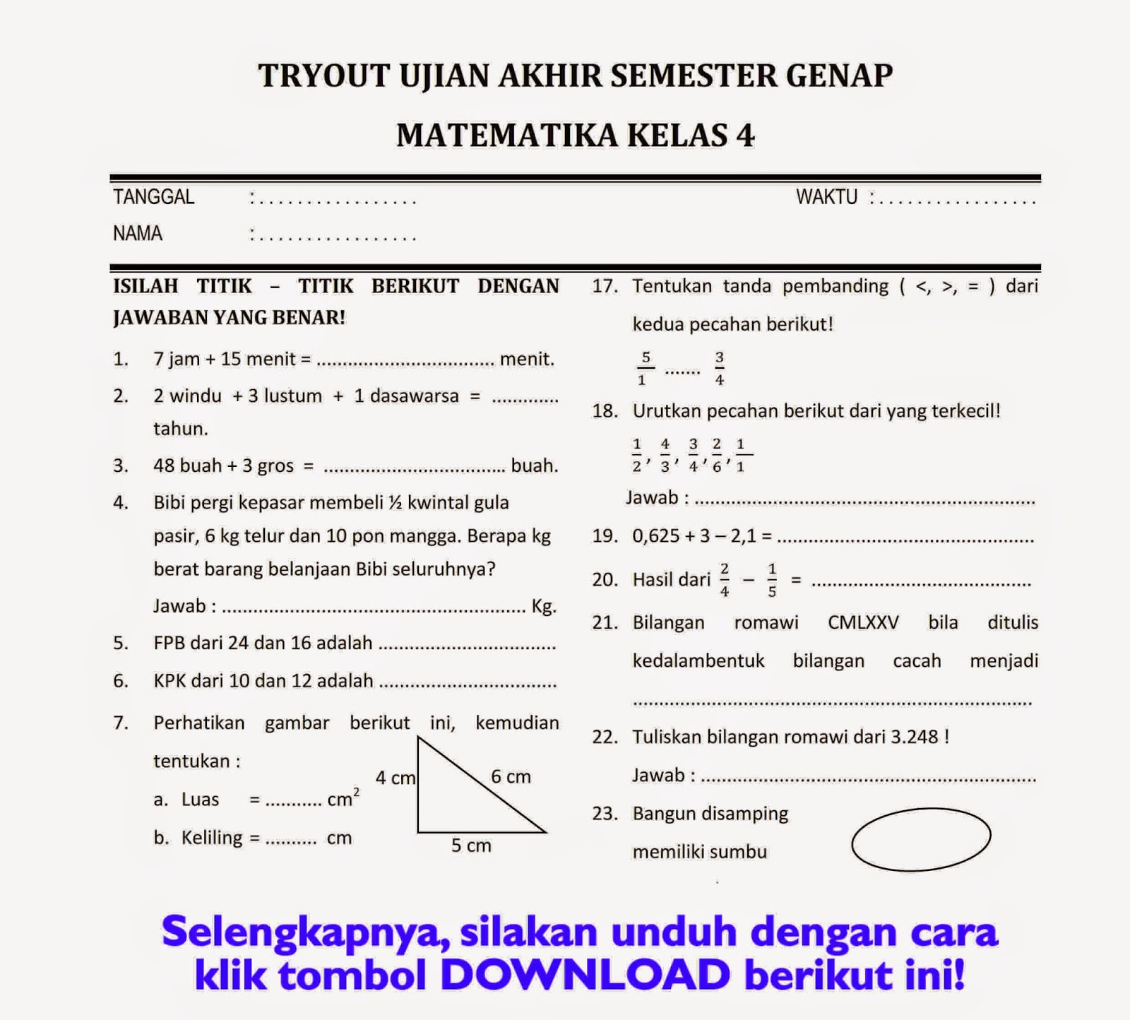 Wajib Tahu! Bocoran Soal Soal UKK Kelas 4 dan Kunci Jawaban Agar Nilai Sempurna