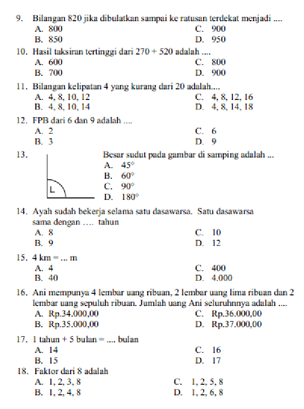 Wajib Tahu Bocoran Soal Soal UKK Matematika Kelas 4 SD Semester 2 Agar Nilai Maksimal