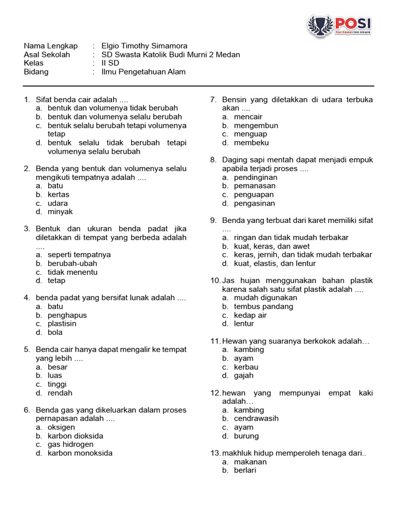 Wajib Tahu Rahasia Bocoran Soal UKK IPA Kelas 2 SD Mei 2018 Agar Nilai Maksimal